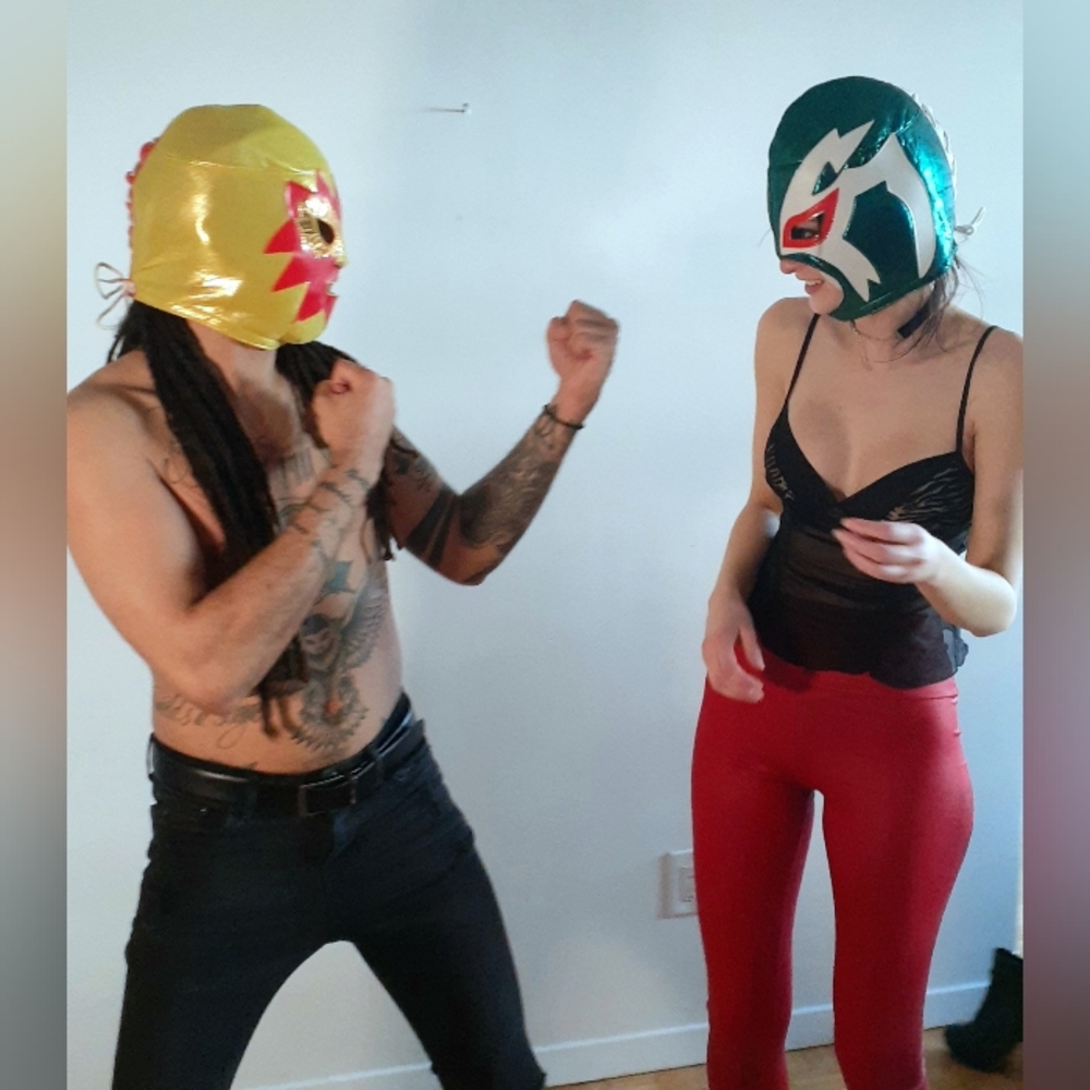 Lucha Libre luchador mask in vibrant green, white, and red - Picture 2 of 14
